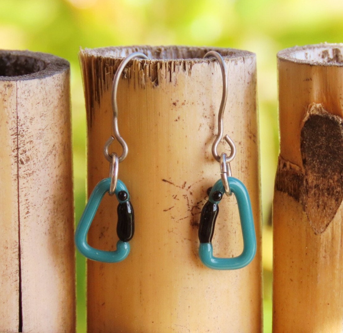 Teal Earrings | Glass Carabiners | Gift for a Climber