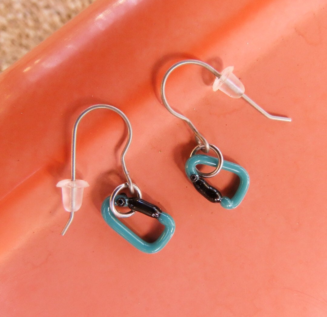 Teal Earrings | Glass Carabiners | Gift for a Climber