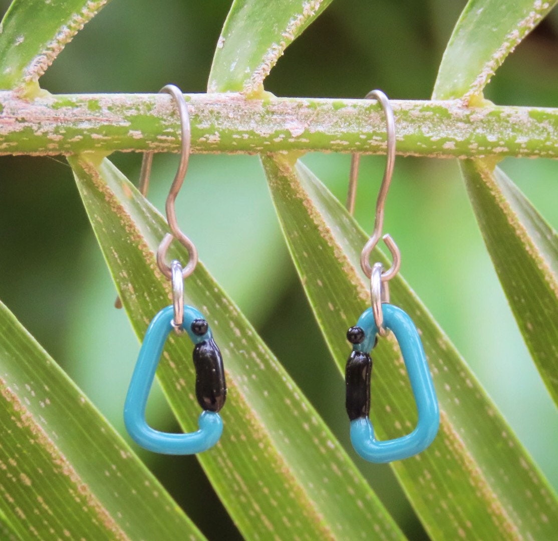 Teal Earrings | Glass Carabiners | Gift for a Climber