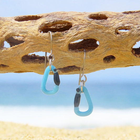 Baby Blue Earrings  | Gift for a Climber | Glass Carabiners