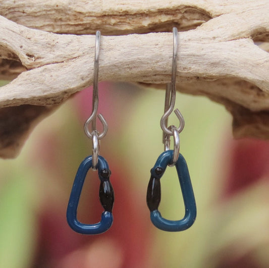 Deep Blue Earrings | Gift for a Climber | Glass Carabiners