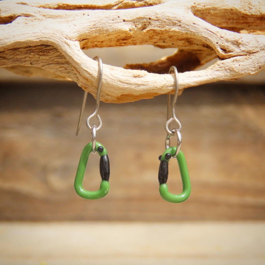 Green Earrings | Gift for a Climber | Glass Carabiners