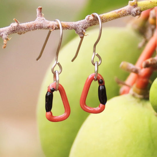 Coral Earrings | Gift for a Climber | Glass Carabiners