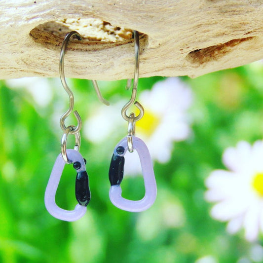 Lavender Earrings | Gift for a Climber | Glass Carabiners